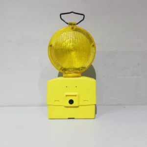 Balisa de senyalització (18x8x37cm) d'ocasió groga amb llums Leds en bon estat