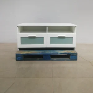 Moble per a TV de segona mà (120x41x54cm) blanc de melamina en bon estat en venda a cabauoportunitats.com