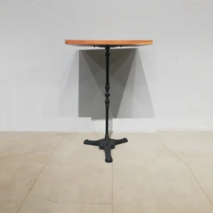 Taula alt per a bar de 70x69x110cm amb peu de ferro i base de fusta massissa