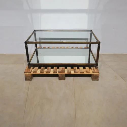 Taula de centre 98x49x42cm feta d'estructura metàl·lica i base de vidre