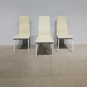 Silla para comedor (41x42x89 cm) con acolchado de piel sintética beige y patas de acero