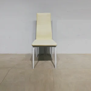 Silla para comedor (41x42x89 cm) con acolchado de piel sintética beige y patas de acero