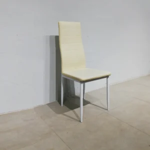 Silla para comedor (41x42x89 cm) con acolchado de piel sintética beige y patas de acero