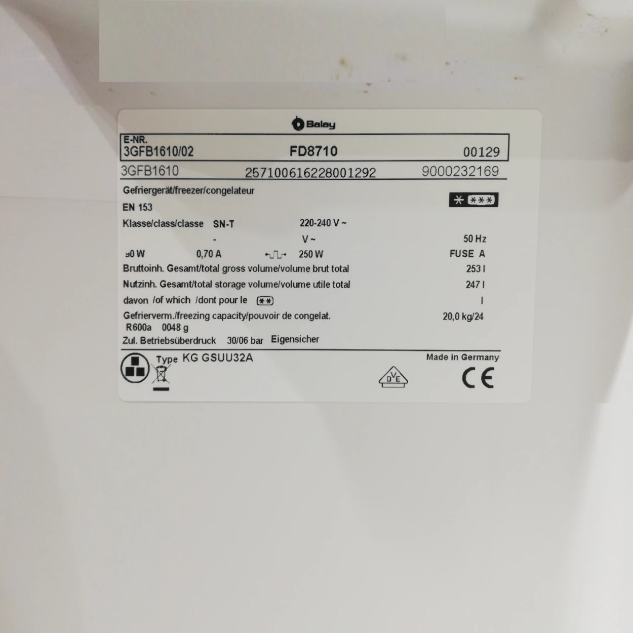 Congelador vertical BALAY 3GFB1610/02 de segona mà en bon estat