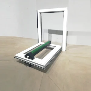 Finestra amb marc sense vidre, pany i xapa de seguretat (67x5x85cm) feta de PVC de segona mà