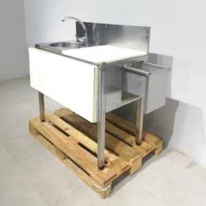 Taula d'inox d'ocasió (100x53x100cm) amb aigüera i base extensible a 93cm d'amplada