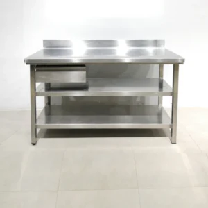 Mesa con cajón  de acero inoxidable de 140x64x93cm de gran qualitat i resistencia