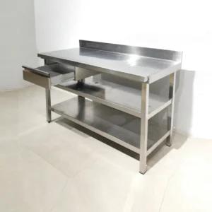 Mesa con cajón  de acero inoxidable de 140x64x93cm de gran qualitat i resistencia
