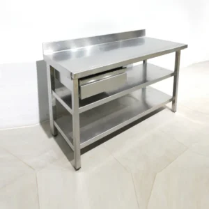 Mesa con cajón  de acero inoxidable de 140x64x93cm de gran qualitat i resistencia