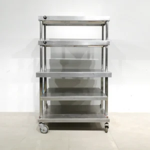 Carro d'inox (105x60x178cm) amb prestatgeria passaplats i escalfador