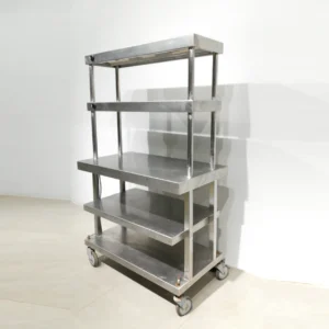 Carro de inox (105x60x178cm) con estanterรญa pasaplatos y calentador