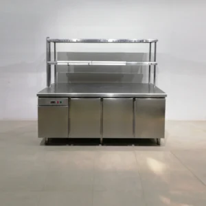 Nevera sotamostrador (200x87x174cm) d'acer inoxidable amb prestatgeria inferior i passa-plats