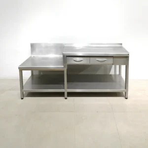 Taula d'acer inoxidable de 205x79x92cm amb 2 calaixos