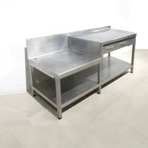 Taula d'acer inoxidable de 205x79x92cm amb 2 calaixos