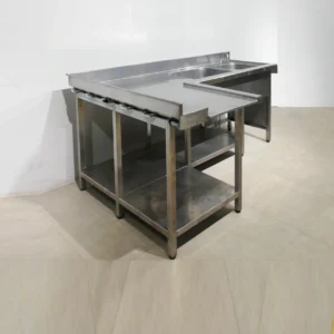 Mesa de acero inoxidable de 215x136x102cm con 2 fregaderos de gran qualitat i resistencia