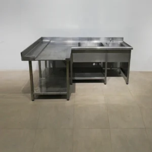 Mesa de acero inoxidable de 215x136x102cm con 2 fregaderos de gran qualitat i resistencia