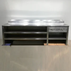 Taula d'acer inoxidable de 307x81x117cm amb 2 calaixos de gran qualitat i resistència