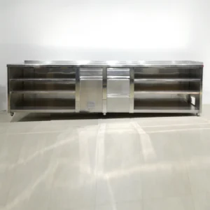 Moble per a cafetera 357x61x110cm d'ocasió fet de xapa d'acer inoxidable