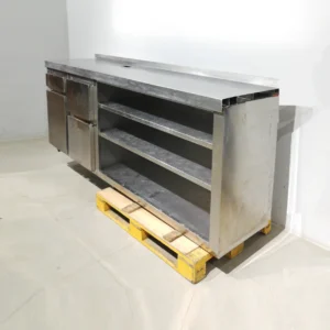 Moble per a cafetera 242x59x106cm d'ocasió fet de xapa d'acer inoxidable