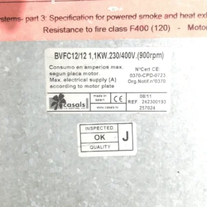 Extractor de humos CASALS BVFC 12/12 (95x97x68cm) procedente de una empresa en cierre