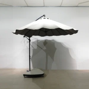 Para-sol amb peu 10x100x60cm fet de lona blanca, barra d'alumini i peu amb rodes