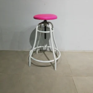 Taburetes de ocasiรณn (45x45x68cm) de tubo de acero blanco y asiento rosa con alzada regulable