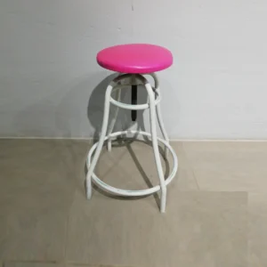 Taburetes de ocasiรณn (45x45x68cm) de tubo de acero blanco y asiento rosa con alzada regulable