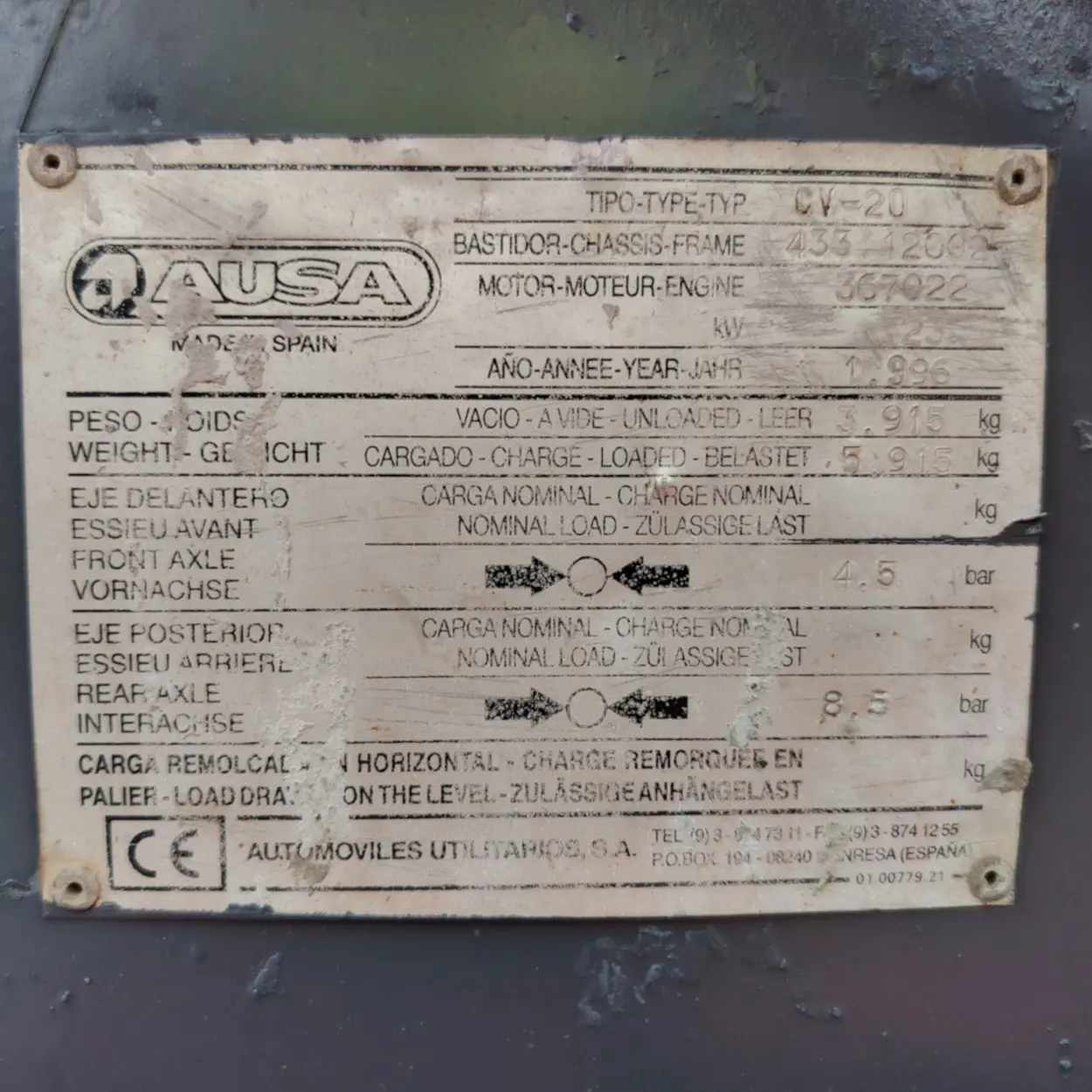 Carretó elevador 4x4 AUSA CV20 DE 330cm d'elevació màxima i motor ISUZU de 3 pistons en venda a cabauoportunitats.com