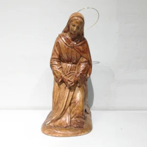 Figura de pessebre (ø20x64cm) amb el nen Jesús, la Mare de Déu i sant Josep de segona mà