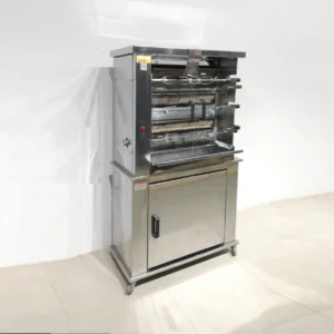Asador de pollos ASDOR (90x44x155cm) de 3 espadas con capacidad para 12 pollos