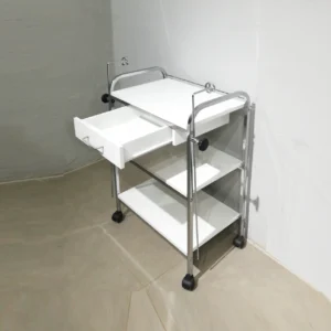 Carro auxiliar multiusos de 65x40x91cm fet d'estructura d'acer i prestatges de melamina