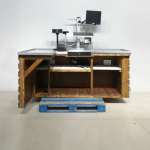 Tpv con mesa (203x98x92cm) incluye impresora, lector de códigos, teclado, báscula y portamonedas