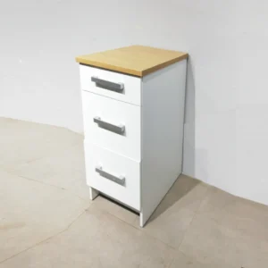 Moble de cuina d'ocasió 42x61x91cm feta de melamina i taulell de fusta amb 3 calaixos