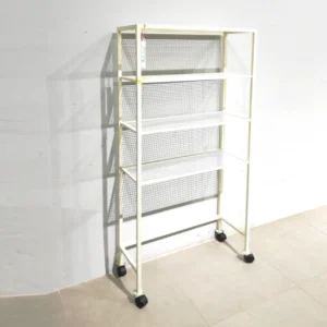 Prestatgeria metàl·lica blanca de 75x30x151cm procedent d'una empresa en tancament