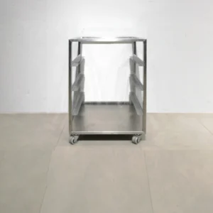 Base per a forn fet d'acer inoxidable amb rodes i espai per a 3 safates 56x56x77cm