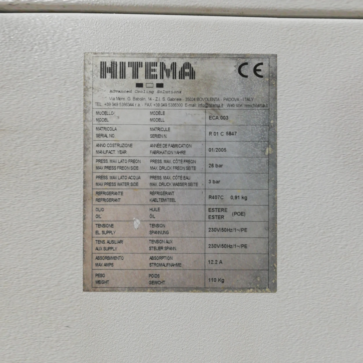Refredador d'aigua HITEMA ECA.003 per a processos de soldadura